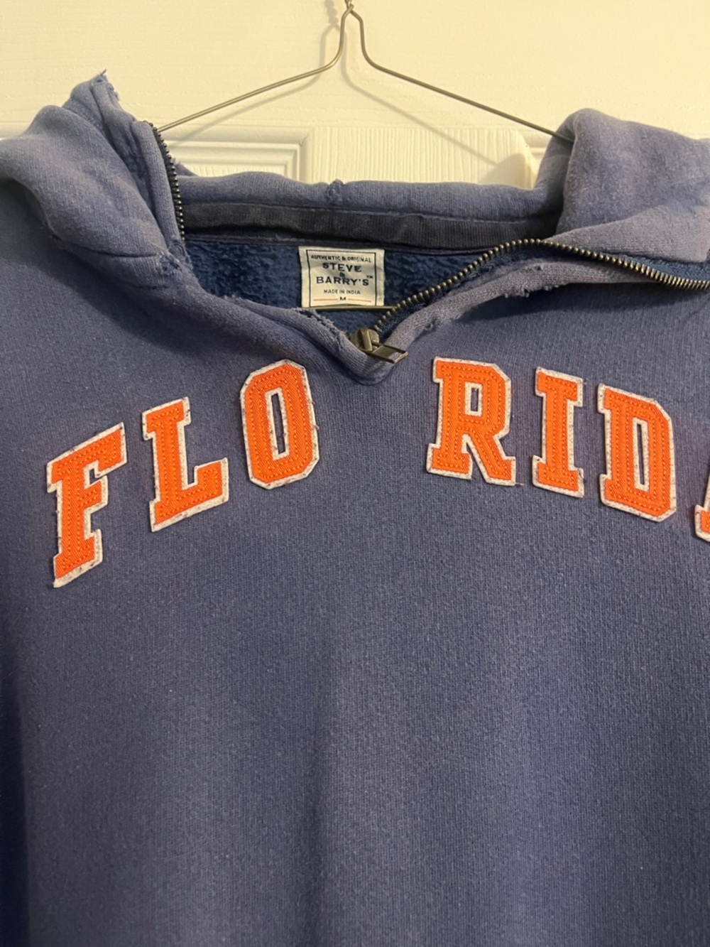 Steve & Barry's Navy Half-Zip Hoodie with Orange Patch Letters